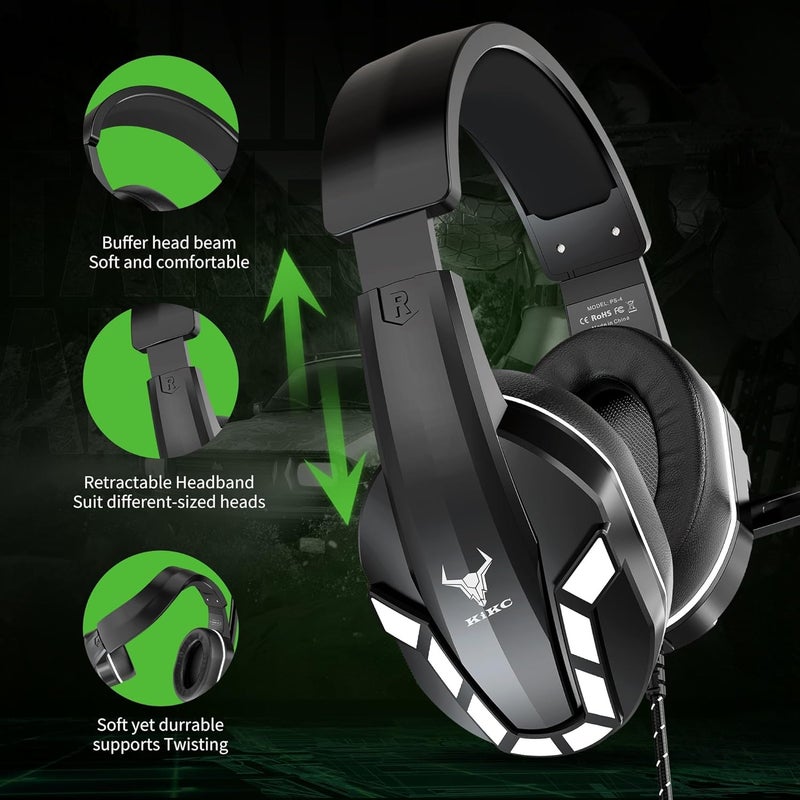 Kikc PS4 Gaming Headset with Mic for Xbox One, PS5, PC, Mobile Phone and Notebook, Controllable Volume Gaming Headphones with Soft Earmuffs for Kid (White) - Image 4